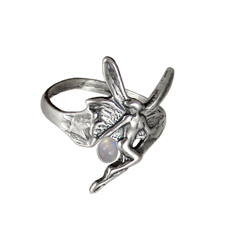 Sterling Silver Fairy Ring With Rainbow Moonstone Size 9